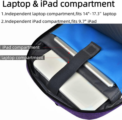 DUSLANG 17 Inch Laptop Backpack for Travel Water Resistant College Backpack for Women Laptop Bag with USB Charging Port Work Backpack,Purple