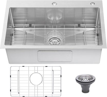 Drop In Kitchen Sink 28x18", 18 Gauge Stainless Steel Sink, 3D Embossed Surface by Beleeb