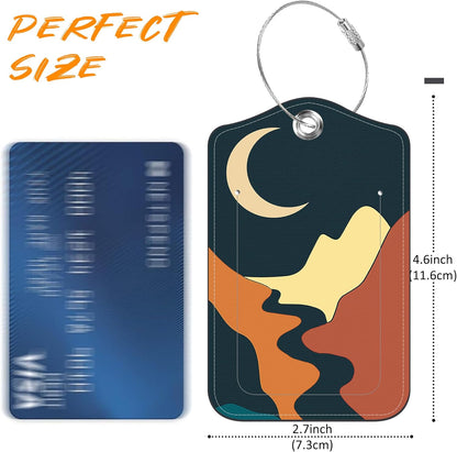 Luggage Tags for Suitcase Mountains Lake Sun Moon 2 PCS Leather Travel Luggage Tag with Stainless Steel Loop Name ID Label Privacy Cover for Women Men Travel