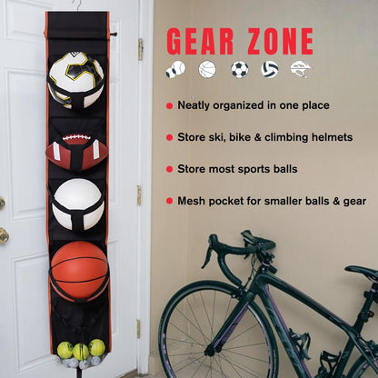 Vintage Hanging Sports Equipment Organizer | Limited Stock | Multi-Purpose Garage Sports Ball Storage | For Basketball Football Volleyball Tennis Soccer Biking | Toy Storage | Includes Hook & Pump