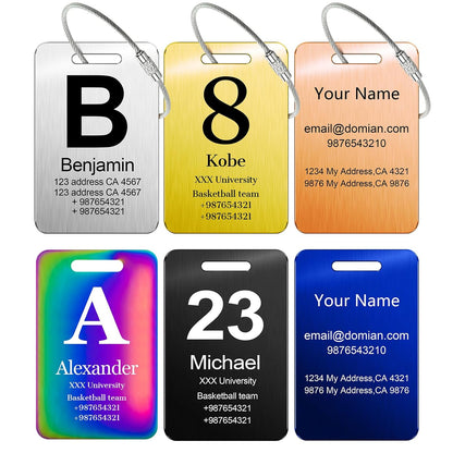 Customized Stainless Steel Luggage Tags: Personalize Your Suitcases, Backpacks, and Bags with Your Text - Custom Initial Text Name ID,Number 2"x3.3"
