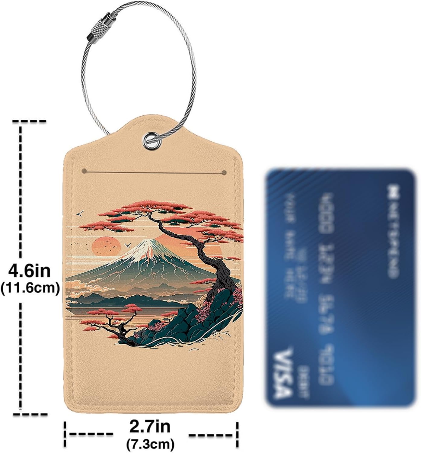 Mount Fuji and Sea 2 Pack Luggage Tag for Suitcase, Leather Bag Tags Identifiers Privacy Cover ID Label with Steel Loop for Women Men Kids Girls Travel
