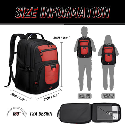 Z-MGKISS Big Travel Backpack, Large Laptop Backpack, TSA Approved Bag 50L, Anti-Theft Water Resistant Computer Daypack 17.3 Inch, Red