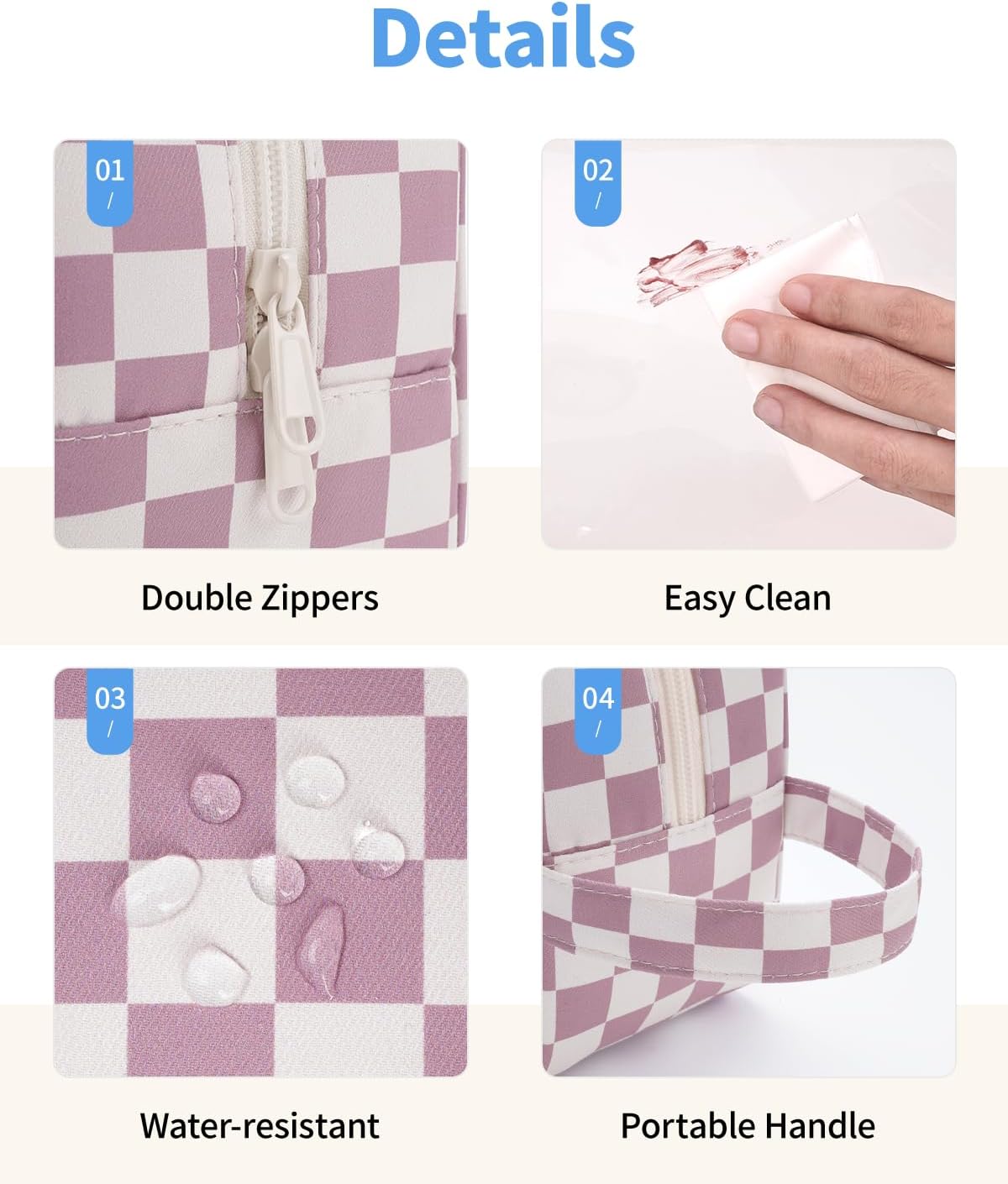 Narwey Clear Toiletry Bags for Traveling Women Men, Clear Travel Bags for Toiletries Makeup Bag Cosmetic Bag with Zipper, Make Up Organizer, Skincare Bag (Dusty Pink Checkerboard)