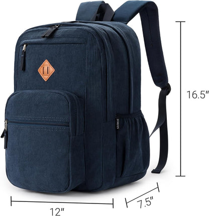 ZORFIN 26L Backpack for College, and Travel: Corduroy Bookbag - Midnight Blue