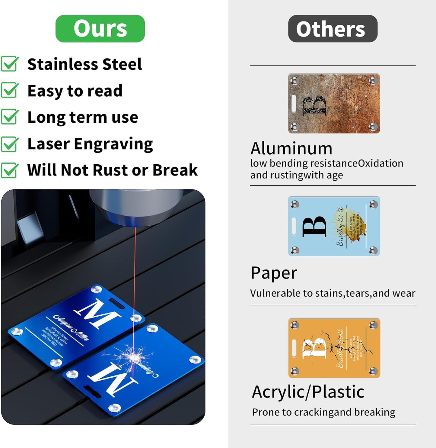 3 Pack Personalized Luggage Tags for Suitcases, Handmade Engraved Stainless Steel Custom Luggage Tags for Cruise Travel with Stainless Loop, Suitcase Identifier Metal Name Baggage Tag