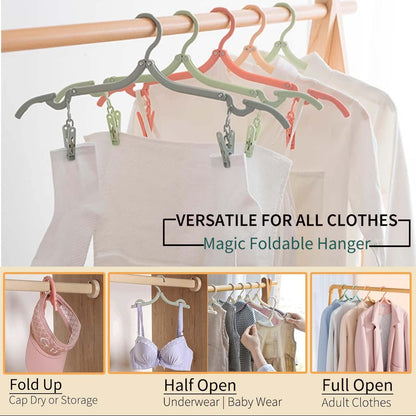 12-Piece Foldable Travel Hangers with Clips - Collapsible Coat Hanger for Pants, Socks, Underwear & Drying Rack