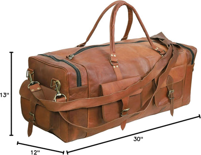Real Goat Vintage Leather Large Travel Duffel Luggage Handmade, Gym, Hiking vintage brown Carry All Genuine Holdall Duffel Bag