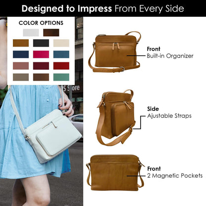 ili New York Genuine Leather Crossbody Bags for Women - Premium RFID Blocking Shoulder Bag Organizer with Adjustable Strap