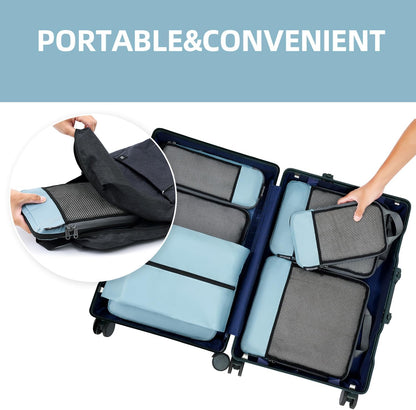 BAGAIL 4 Set/6 Set/8 Set Compression Packing Cubes Travel Accessories Expandable Packing Organizers (Half Mesh, 6-Dusty Blue)