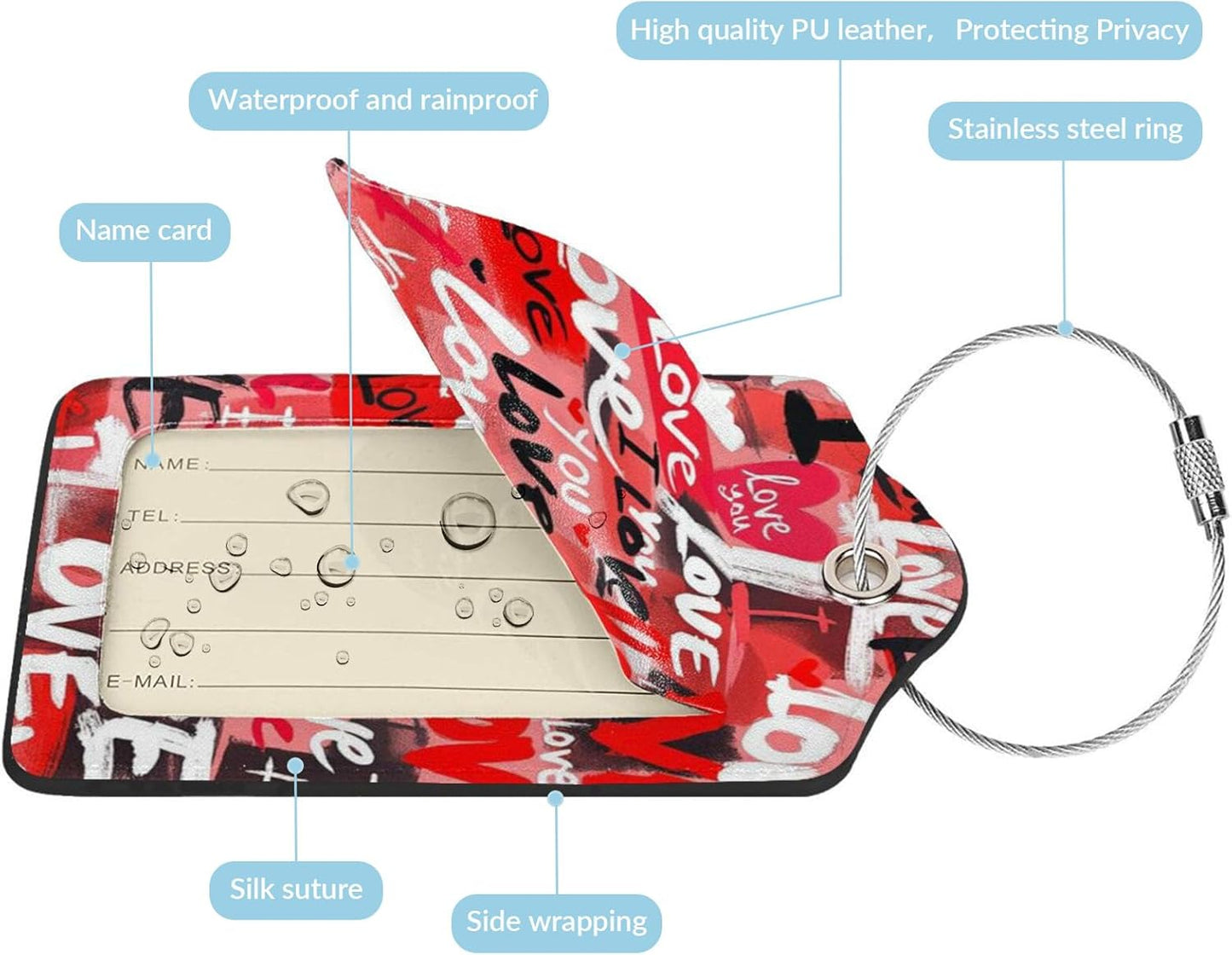 Fun Luggage Tags for Suitcases Leather Name Tag for Luggage Cute Travel Baggage Tags for Carnival Cruise Ships with Funny Patter 2pcs (Love)