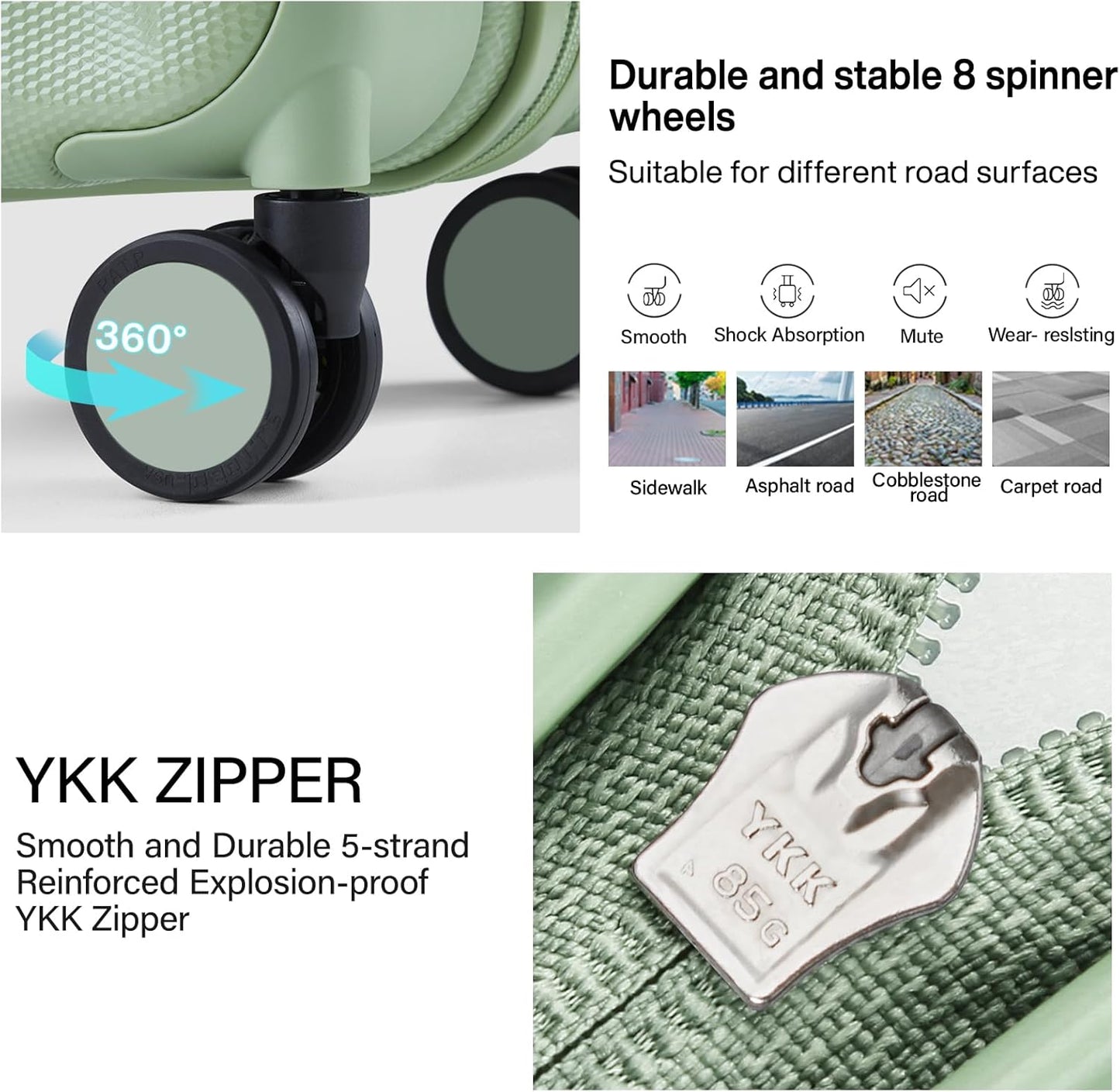 Hanke 16 Inch Underseat Carry on Luggage with Wheels,Small Hard Shell Suitcases for Weekender,Travel Approved Lightweight Travel Luggage Suitcase for Womem Men,Bamboo Green.