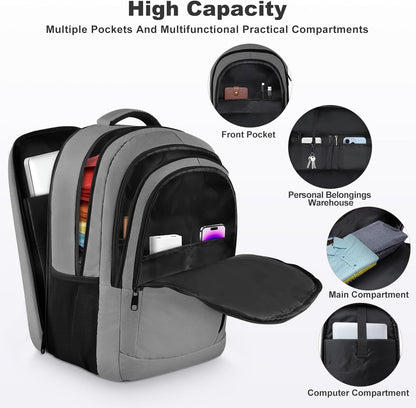 Travel Laptop Backpack, Extra Large Laptop Backpack, 17 Inch Laptop Backpack, 40L Heavy Duty Water Resistant TSA Airline Approved Business Work Computer College School Backpack Bag for Men Women, Grey