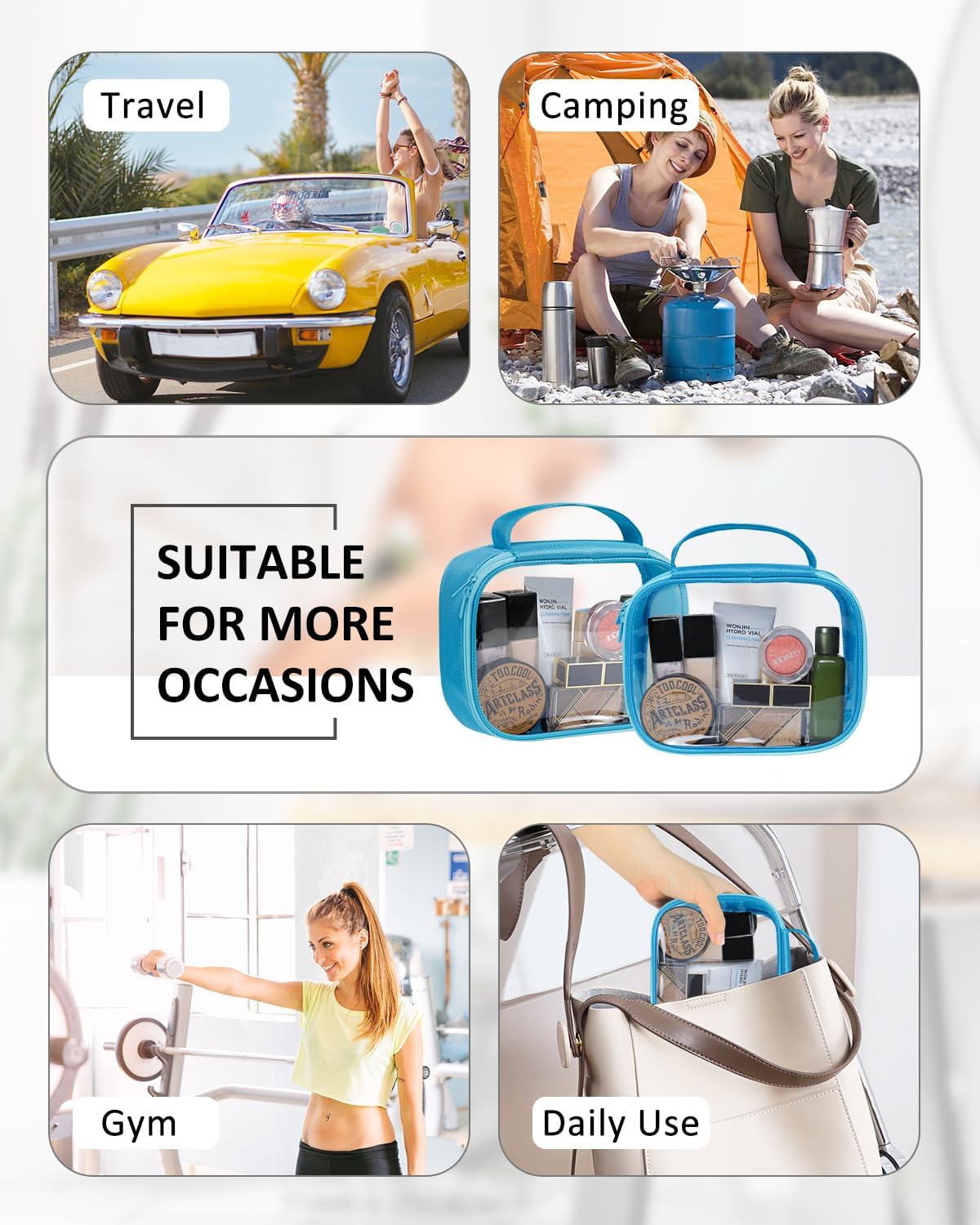 Moyad TSA Approved Clear Toiletry Bag, 1 Pack Quart Size 3-1-1 Liquids Pouch for Travel, Transparent Makeup & Cosmetic Organizer for Women Men, Blue