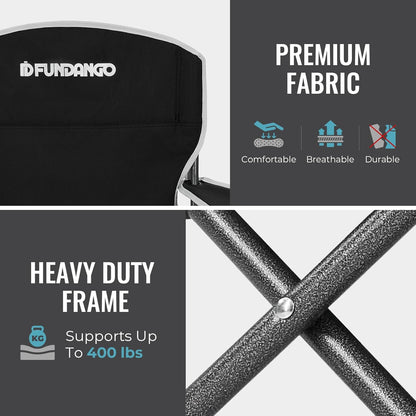 FUNDANGO Folding Camping Chair with Table, 2 Pack Portable Heavy Duty Outdoor Padded Chairs for Adults with Cup Holders for Lawn Beach Picnic Outside Travel (Black)