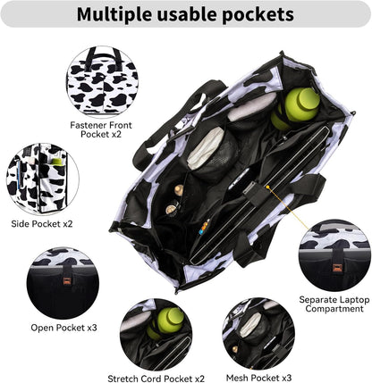 Closeable Tote Bag with 12 Pockets,Thick Bottom Support & Adjustable Strap,Water-Resistant