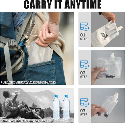 1L Hiking Collapsible Water Bottles, 6-Pack 33OZ BPA-Free Foldable Backpacking Water Bottle for Travel Camping Hiking