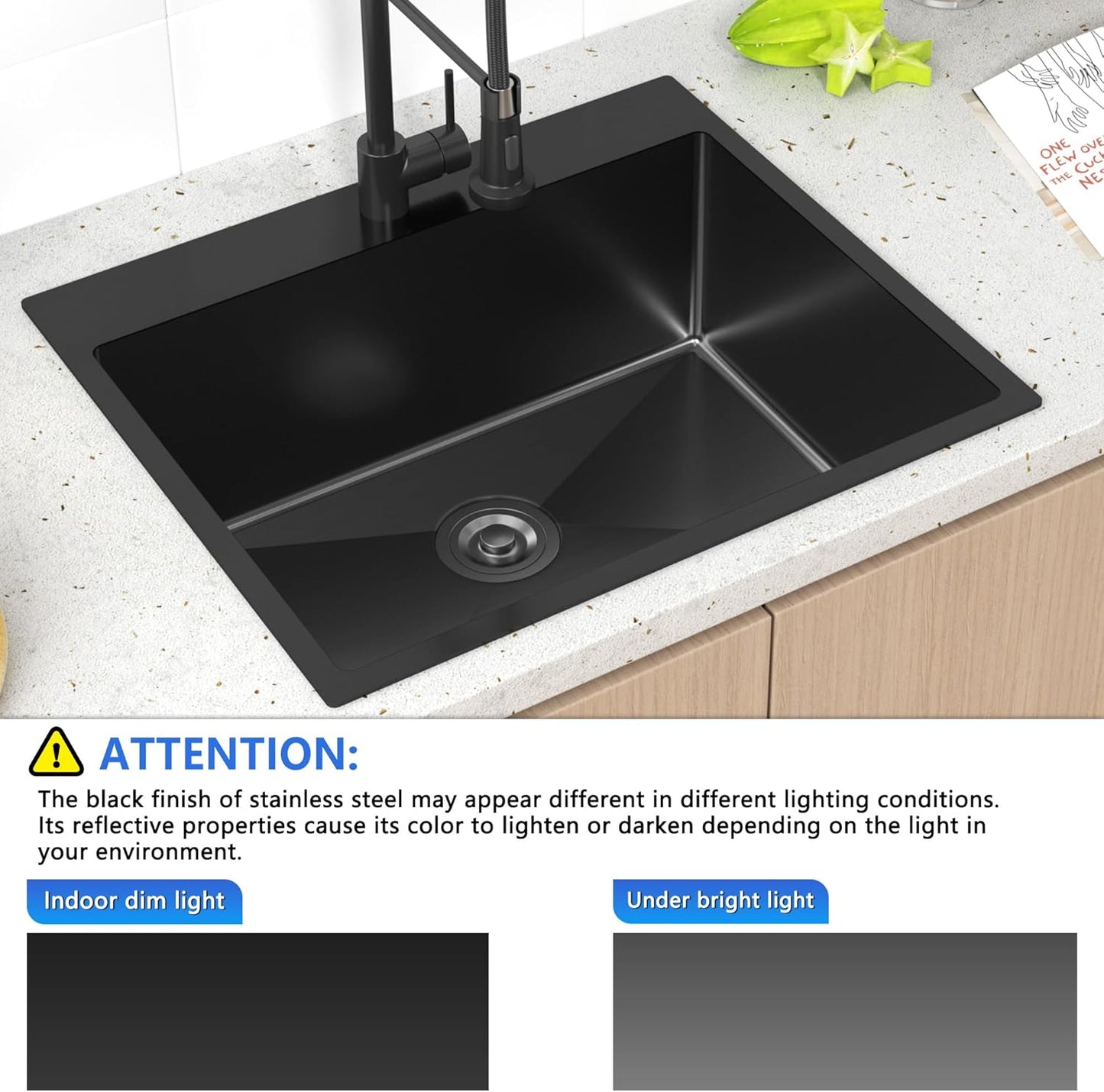 25x22 Inch Black Drop In Kitchen Sink, 25 Inch Gunmetal Black Kitchen Sink Top Mount 18 Gauge Stainless Steel Single Bowl Deep KitchenSink With Grid Handmade KitchenSink Drop In