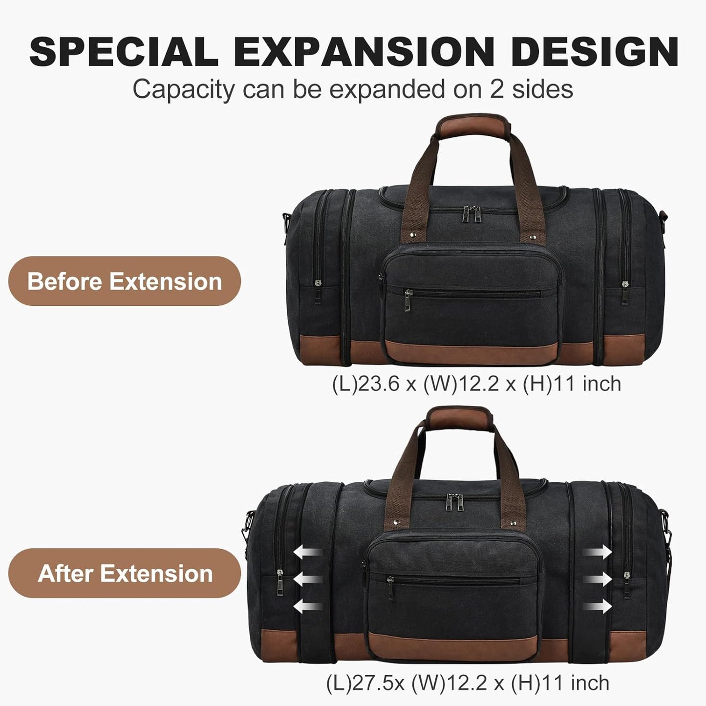 Litvyak Duffle Bag for Travel, Large 60L Canvas Travel Duffel Bags Overnight Weekend Gym Carry On Luggage Bag for Men & Women(Black)