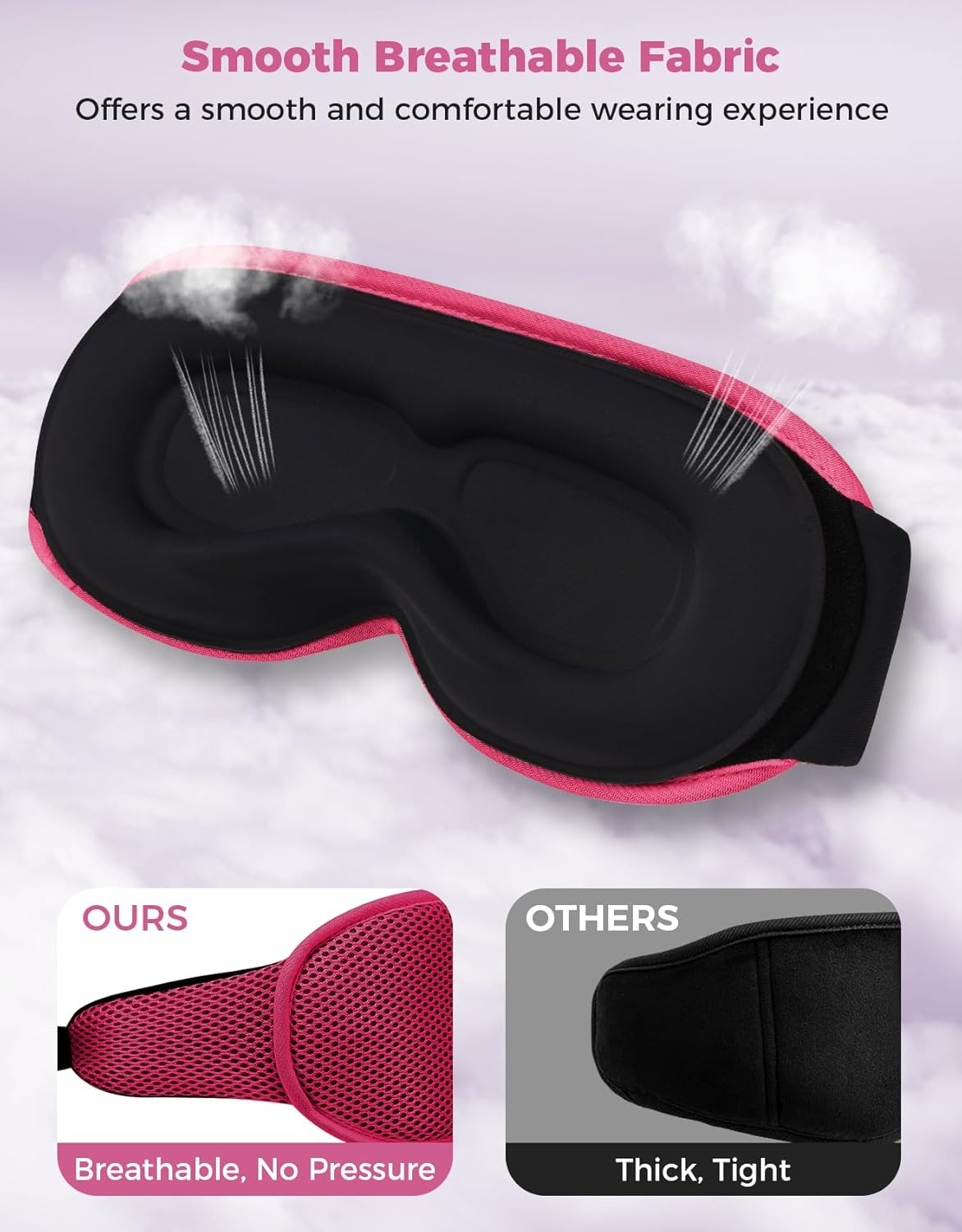 3D Contoured Sleep Mask with Bluetooth Headphones, Eye Masks for Sleep, Sleeping Mask with Ultra-Thin Stereo Speakers for Men, Women, Gifts - Rose Red