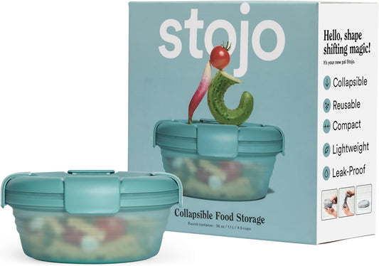 STOJO Collapsible Bowl - Translucent Eucalyptus, 36oz - Reusable Silicone Bowl for Hot and Cold Food - Perfect for Travel, Meal Prep, To-Go Lunch, Camping & Hiking - Microwave & Dishwasher Safe