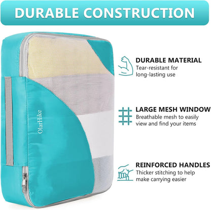 8 Set Packing Cubes for Travel, Gifts for Women Mom,Anti-Tearing Suitcase Organizer for Luggage with Shoe & Hanging Toiletry Bag,OlarHike Vacation Essentials & Accessories for Cruise Ship,Teal