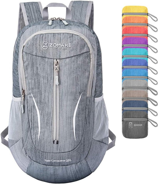 ZOMAKE 25L Ultra Lightweight Packable Backpack, Foldable Hiking Backpacks Water Resistant Small Folding Daypack for Travel(Medium Grey)