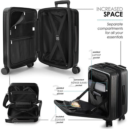 Hard Shell Luggage Sets with Spinner Wheels 4 Piece, Expandable Large Suitcases with TSA Lock, Travel Large Suitcase Set, Jet Black Luggage Set
