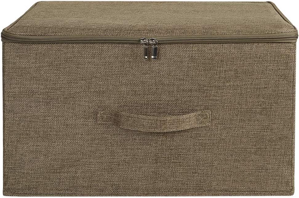 ANMINY Storage Bins with Zipper Lids 36 Qt Lidded Fabric Storage Boxes Baskets Cubes with Handles Collapsible Washable Cotton Linen Closet Shelf Clothes Organizer Containers - Coffee, Large