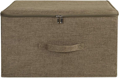 ANMINY Storage Bins with Zipper Lids 36 Qt Lidded Fabric Storage Boxes Baskets Cubes with Handles Collapsible Washable Cotton Linen Closet Shelf Clothes Organizer Containers - Coffee, Large