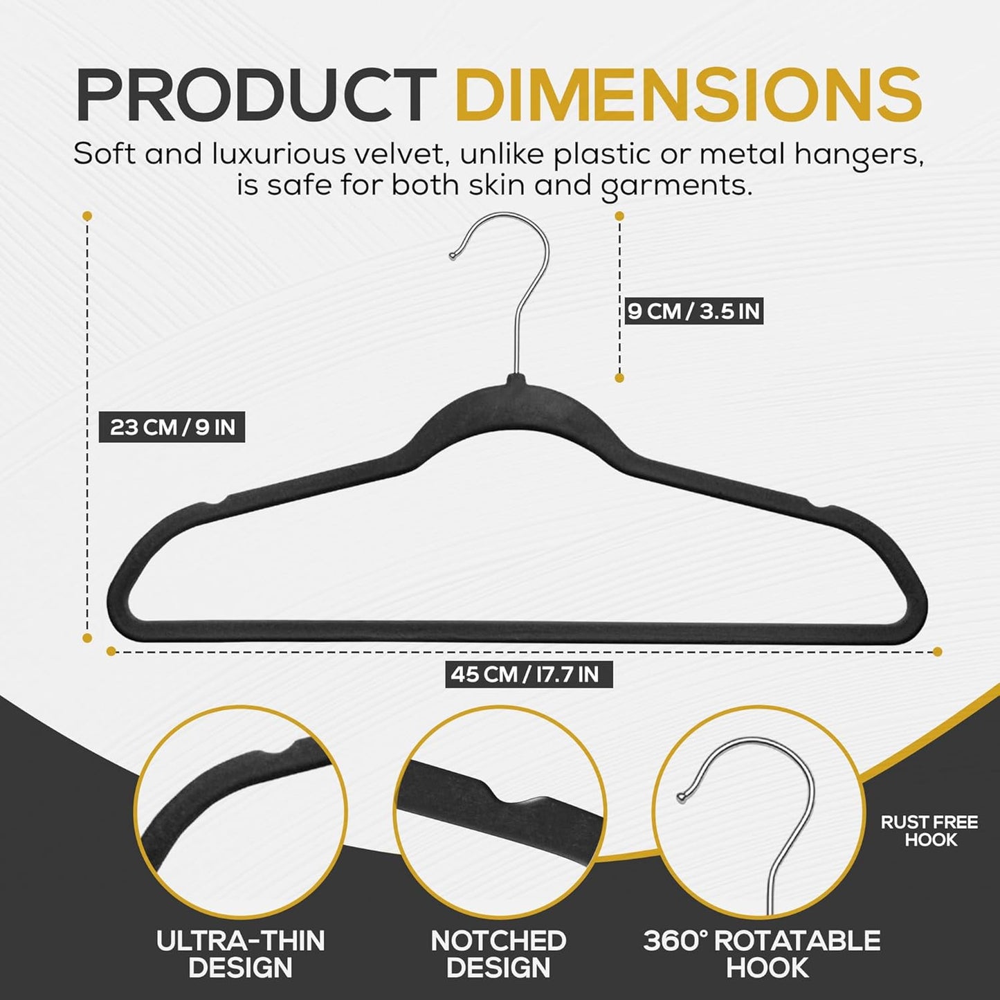 Premium Black Velvet Hangers 30 Pack – Space Saving Felt Hanger, Non Slip Clothes Hangers for Closet, Heavy Duty Hanger for Coats, Shirts & Pants, 360° Swivel Hook, Hold Up to 10lbs