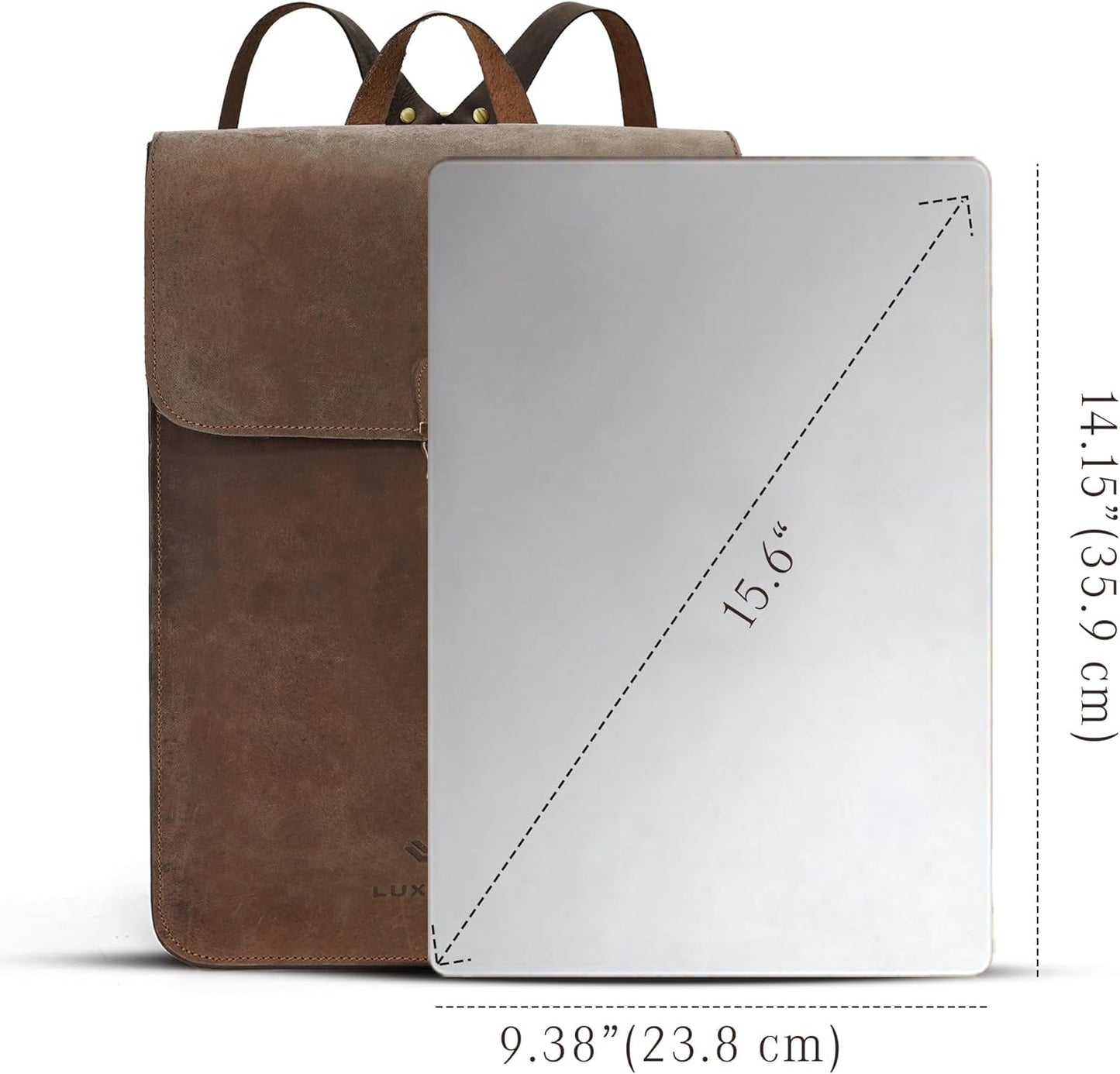 Genuine Leather Backpack for Men and Women, Minimalistic Leather Backpack, Handmade Retro Style 15.6" Laptop Bag, Hiking Shoulder Daypack - Hunter Brown