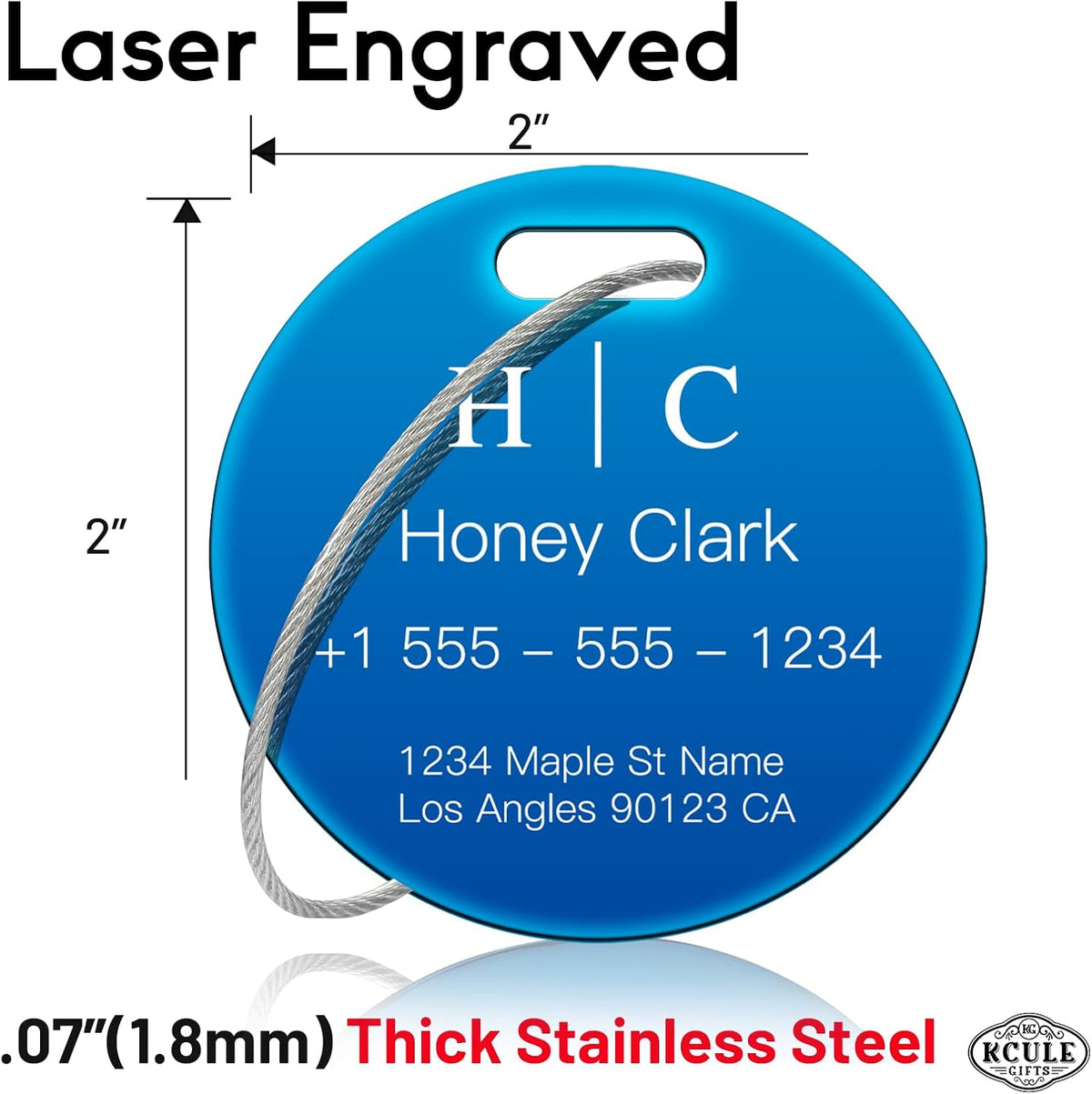 Stainless Luggage Tags for Suitcases 4 Pack: Metal Personalized Luggage Tags for Backpacks & Bags with Customizable Texts (Blue)