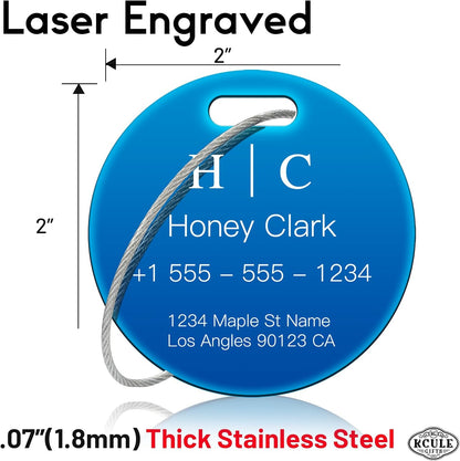 Stainless Luggage Tags for Suitcases 4 Pack: Metal Personalized Luggage Tags for Backpacks & Bags with Customizable Texts (Blue)