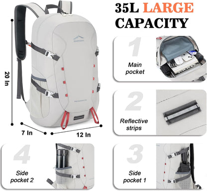Hiking Backpack,Large 35L Travel Backpacks for Men Women,Ultra Lightweight Packable Camping Daypack for Outdoor Sports (Light Gray)
