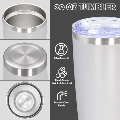 20oz Tumbler Bulk Stainless Steel Tumbler Cup with Lid Vacuum Insulated Double Wall Travel Mug, Durable Powder Coated Travel Coffee Tumbler Mug for Hot & Cold Drinks, White,8 Pack