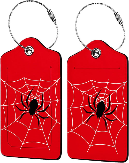 Spider Web 2 Pack Luggage Tag for Suitcase, Cute Unique Leather Bag Tags Identifiers Privacy Cover ID Label with Steel Loop for Women Men Kids Girls Travel,