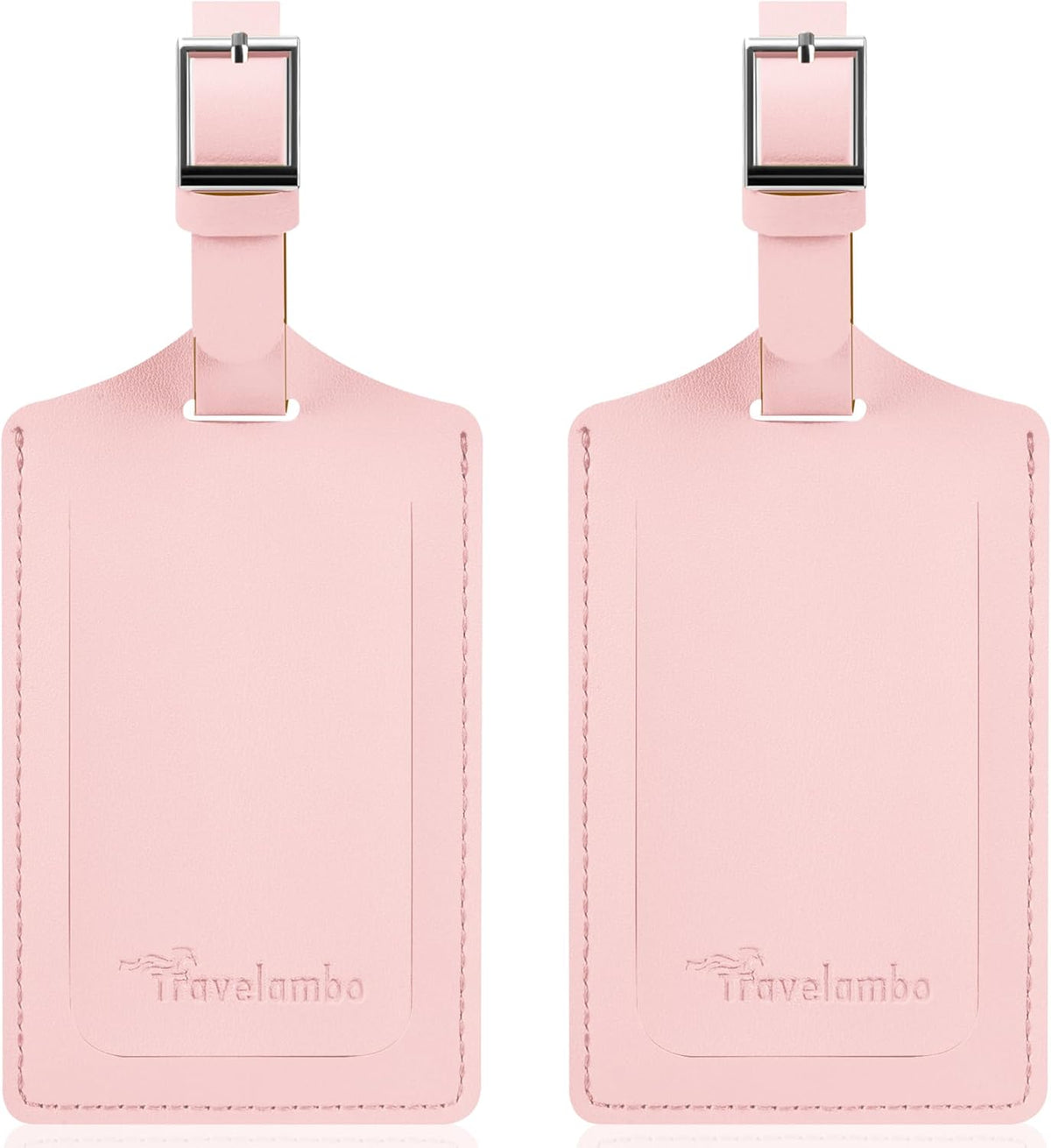 Travelambo Luggage Tags for Suitcases Faux Leather Privacy Protection 2 Pack Bag Tags Travel Accessories Essential, Light Pink