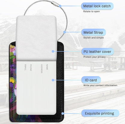 Abstract Multicolored Cat Luggage Tags,2 Pack Butterfly Luggage Tag,Leather Privacy Cover ID Label with Stainless Steel Loop for Women Men Kids Girls Travel