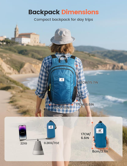 SKYSPER 16L Hiking Backpack Lightweight Small for Women Men, Foldable Packable Daypack - Travel Camping Backpack, Outdoor Hiking Bag (Blue)
