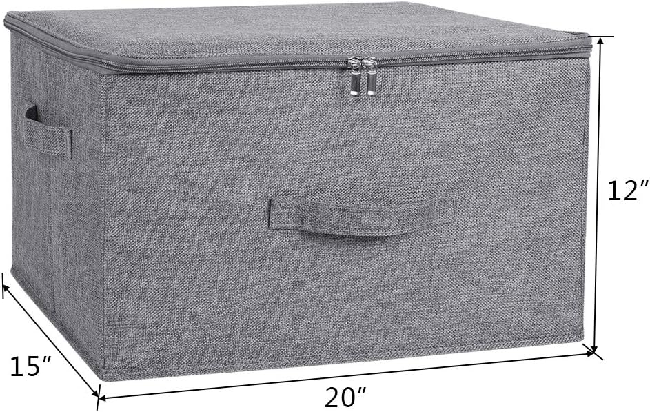 ANMINY 2PCS Storage Bins with Zipper Lids 51.9 Qt Lidded Fabric Storage Boxes Baskets Cubes with Handles Collapsible Washable Cotton Linen Closet Shelf Clothes Organizer - Gray, Extra Large