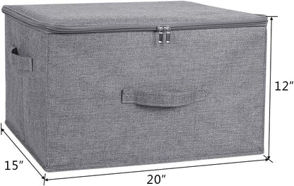 ANMINY 2PCS Storage Bins with Zipper Lids 51.9 Qt Lidded Fabric Storage Boxes Baskets Cubes with Handles Collapsible Washable Cotton Linen Closet Shelf Clothes Organizer - Gray, Extra Large