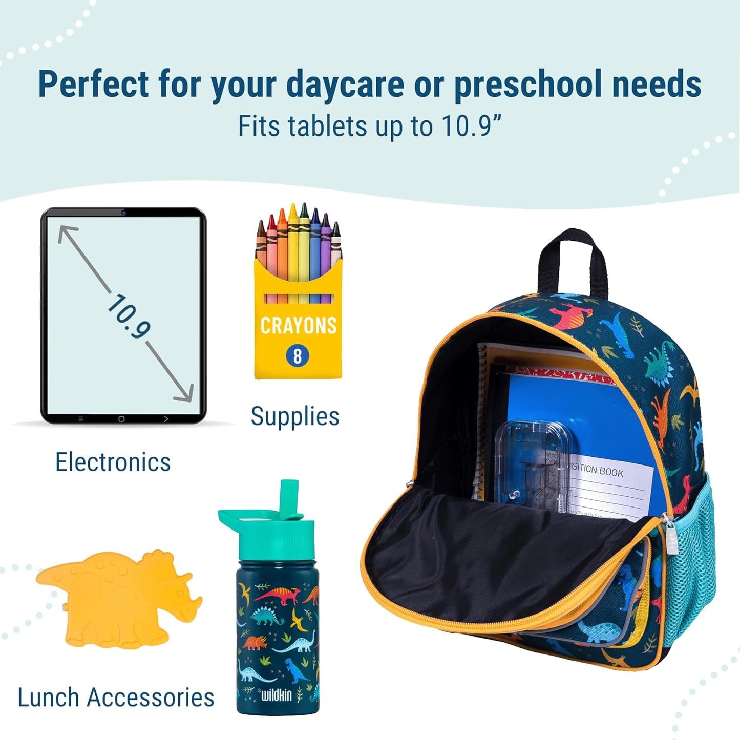 Wildkin 12-inch Kids Backpack – Padded, Adjustable, Ideal for Daycare & Travel - Jurassic Dinosaurs