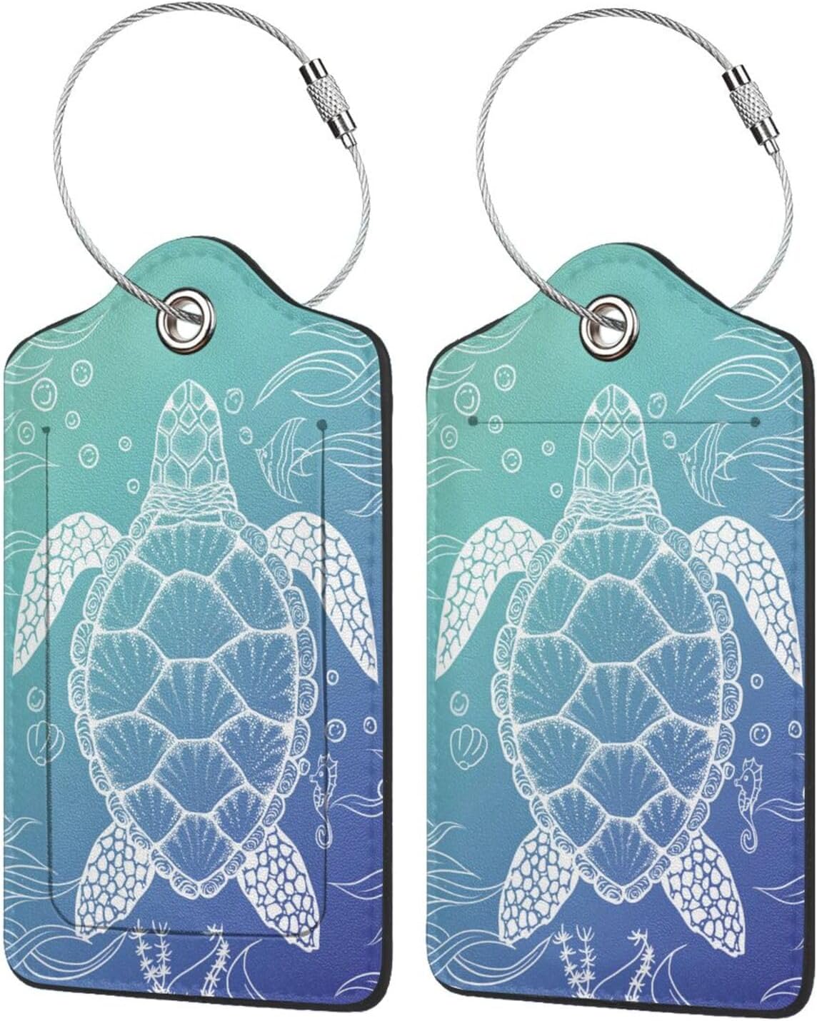 2 Pack Sea Turtle Luggage Tag for Suitcases, Cute Turtle Theme Party Decorations Leather Tags, Cruise Ship Essential Travel Unique Gift for Men Women Couples Lover, Funny Christmas Birthday Gifts