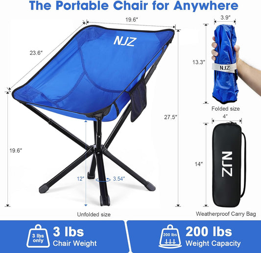 Portable Camping Chairs - 15s Setup & Compact 13" Fold - Backpacking Chair with Carry Bag, Camp Chair for Picnics, Fishing, Festival Sporting Events, Support 200 LBS - Blue