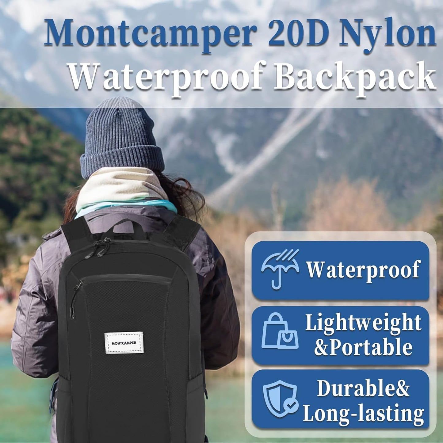 Hiking Daypack - Lightweight & Water-Resistant Portable Backpack for Travel, Camping, Outdoor Adventures(16L, black)