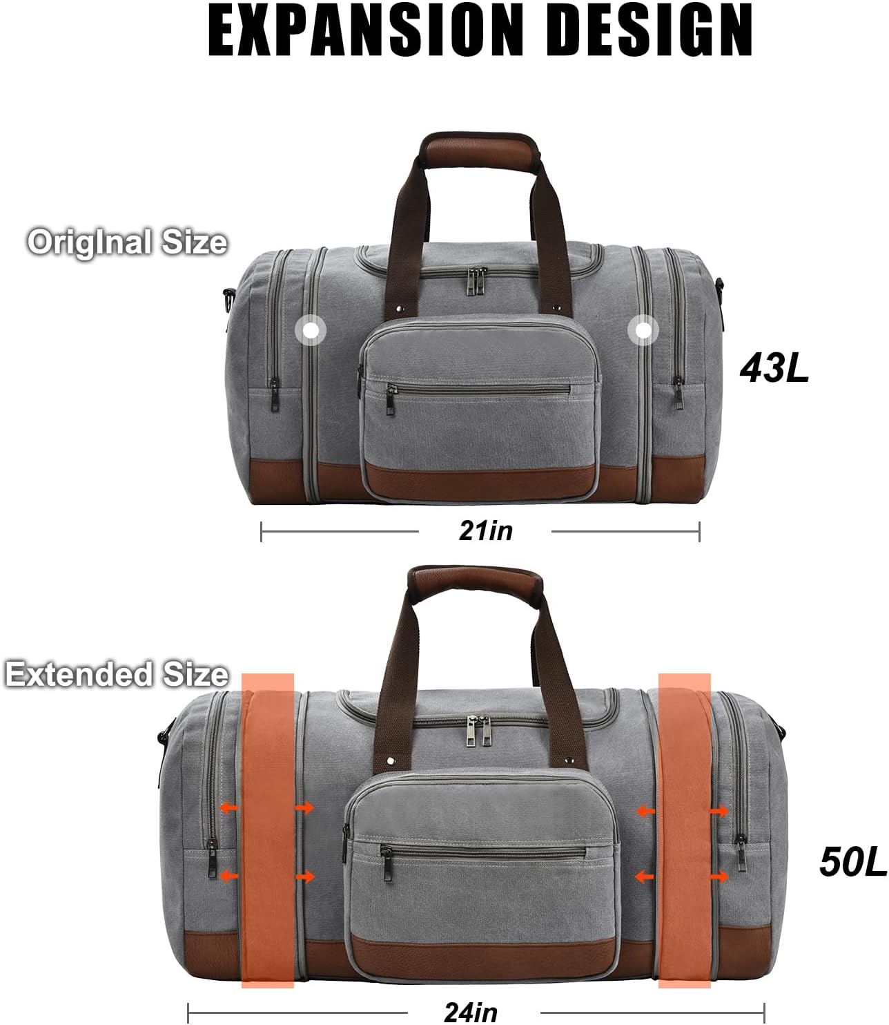 Dimayar Expandable Duffle Bag for Men, 50L Large-Capacity Weekender, Water-Resistant Mens Duffle Bags for Traveling, Lightweight & Durable Overnight Carry-On, Versatile Gym and Travel Bag