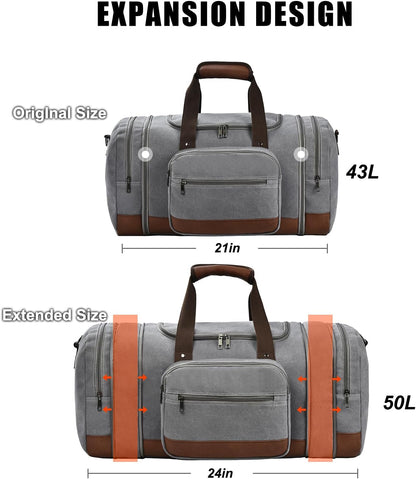 Dimayar Expandable Duffle Bag for Men, 50L Large-Capacity Weekender, Water-Resistant Mens Duffle Bags for Traveling, Lightweight & Durable Overnight Carry-On, Versatile Gym and Travel Bag