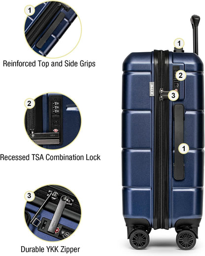 KYME Suitcases with Wheels Hardshell 30 Inch Luggage TSA Approved Large Checked Luggage Durable Travel Rolling Suitcase with Cup Holder for Women Men Navy