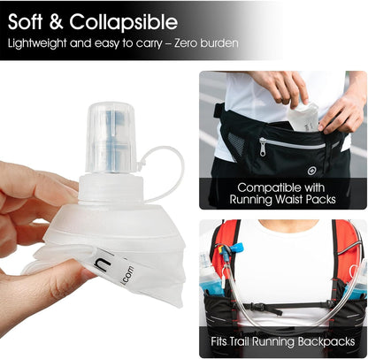 GYGYL Soft Flask, TPU Collapsible Soft Water Bottle for Hydration Pack, Running Vest, Leak-Proof Folding Water Bottle for Hiking Cycling Climbing Jogging-250ml White